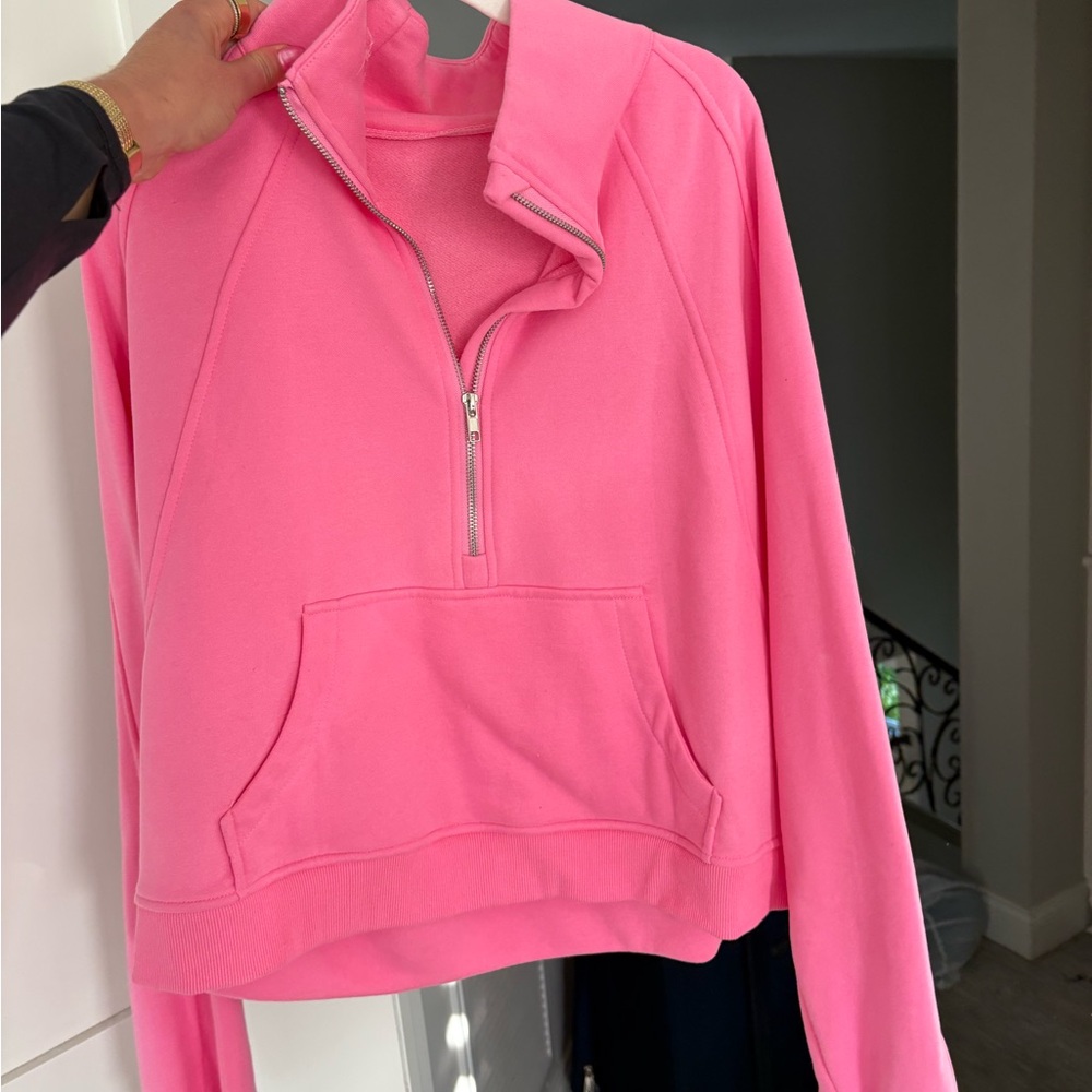 Amazon Women's Pink Half-Zip Pullover Sweatshirt